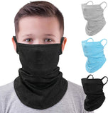 MoKo Kids Neck Gaiter Face Mask, 3 Pack Scarf Bandana Mask with Ear Loops UV Sun Protection Outdoors Balaclava for Girls Boys