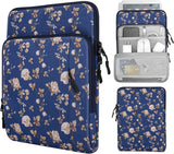 MoKo 9-11 Inch Tablet Sleeve Bag Carrying Case with Storage Pockets Fits iPad air 5 10.9" 2022, iPad Pro 11 2021/2020, iPad 9/8/7th Gen 10.2, iPad Air 4 10.9, Tab A 10.1, Tab S8 11", Blue Flowers