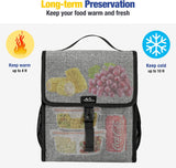 MoKo Insulated Lunch Bag, Reusable Cooler Tote Bag, Collapsible Multi-use Lunch Box, Thermal Lunch Sack with Zipper Closure for Travel Picnic School Office, Gray