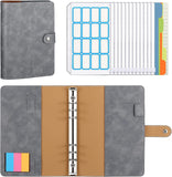 MoKo Budget Binder with Zipper Envelopes,A5 Binder Notebook PU Leather Money Organizer for Cash with 12 Pockets,15 Labels,3 Colors Page Markers,4 Tabbed Binder Dividers & Loose Leaf Ruled Papers,Gray