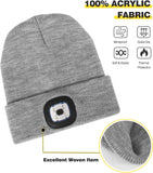 MoKo LED Beanie Hat with Light, Unisex Winter Knitted Warm Hands Free Headlamp Cap for Running Hiking Night Lighted Hat Men Women (Batteries NOT included), Gray