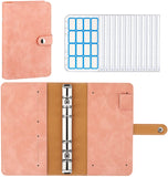 MoKo Budget Binder with Zipper Envelopes,A6 Binder Notebook,6-Ring Loose-Leaf PU Leather Binder Cover Folder Budget Planner with 12-Pack Clear Cash Envelopes Pockets & Label Stickers,Pink
