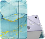 MoKo Case Fit New iPad Mini 6 2021 (6th Generation 8.3 inch), Soft TPU Translucent Frosted Back Cover Slim Smart Shell Stand Folio Case for iPad Mini, Auto Wake/Sleep, Green Dinosaur on Blue