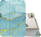 MoKo Case Fit New iPad Mini 6 2021 (6th Generation, 8.3-inch) - Slim Lightweight Hard Clear Back Shell Stand Cover with Translucent Frosted Back Protector, with Auto Wake/Sleep, Marble Gold Green