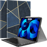 MoKo Keyboard Case Fit iPad Air 5th Gen 2022/iPad Air 4th Gen 10.9 2020 Case [Support Apple Pencil 2 Charging] Magnetically Detachable Wireless Bluetooth Keyboard Cover,Geometric Dark Blue