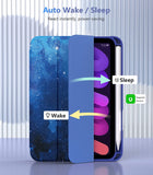 MoKo iPad Mini 6 Case with Pencil Holder (8.3 Inch,2021 Model), iPad Mini 6th Generation Case [Apple Pencil 2nd Charging], Trifold Stand Smart Case with Soft TPU Back, Auto Sleep/Wake, Blue Sky Star