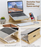 MoKo Wood Laptop Stand, Wooden Laptop Stand for Desk, Ergonomic Computer Cooling Holder, Natural Wooden Texture Desktop Notebook Stand Fits MacBook/iPad/Surface/Dell/Chromebook Laptops 11-17", Brich