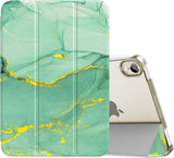 MoKo Case Fit New iPad Mini 6 2021 (6th Generation, 8.3-inch) - Slim Lightweight Hard Clear Back Shell Stand Cover with Translucent Frosted Back Protector, with Auto Wake/Sleep, Marble Gold Green