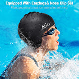 MoKo Swim Cap for Long Hair, Women Men Swimming Hat with Earplugs Nose Clip Set Large Space Full Protection Silicone Swimming Cap for Thick Curly Hair & Dreadlocks Weaves Braids, L Size, Black