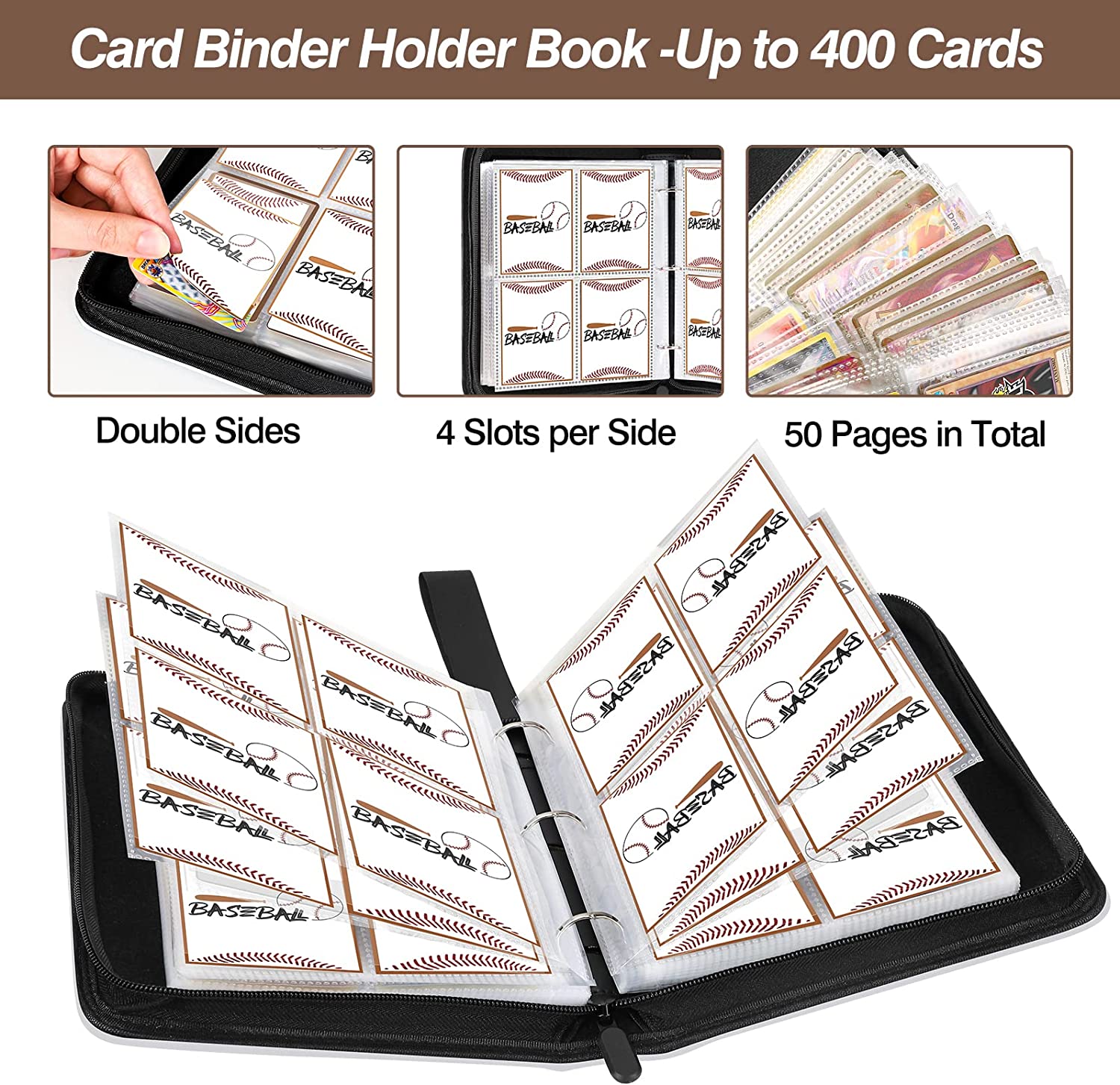 baseball card binder pages MoKo 4-Pocket 400 Trading Card Binder Album with Sleeves, 50 Pages Dou – Mokodirect