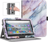 MoKo Case Compatible with Amazon All-New Fire 7 Tablet (2022 Release-12th Generation) Latest Model 7", PU Tablet Case Cover with Hand Strap Adjustable Viewing Angle Auto Wake/Sleep, Purple Marble
