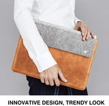 MoKo Laptop Sleeve Fits MacBook Pro M1 Pro/M1 Max 16.2 2021 MacBook Pro 16” /15.4", Surface Book 2 15", Surface Laptop 3 15", HP Chromebook 14, Felt and PU Leather Case Bag with Pocket, Gray&Brown