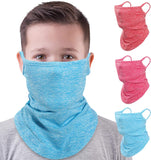 MoKo Kids Neck Gaiter Face Mask, 3 Pack Scarf Bandana Mask with Ear Loops UV Sun Protection Outdoors Balaclava for Girls Boys