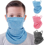 MoKo Kids Neck Gaiter Face Mask, 3 Pack Scarf Bandana Mask with Ear Loops UV Sun Protection Outdoors Balaclava for Girls Boys