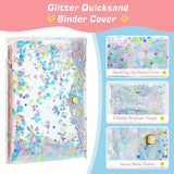MoKo A6 Budget Binder Notebook, Glittering Quicksand Shell Brief Case Binder Cover, Clear PVC Looseleaf Folder with 12 Zippered Pockets, 12 Blank Papers, 16 Sticky Labels for School Office, Multicolor