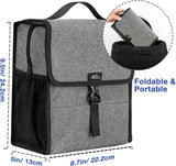 MoKo Insulated Lunch Bag, Reusable Cooler Tote Bag, Collapsible Multi-use Lunch Box, Thermal Lunch Sack with Zipper Closure for Travel Picnic School Office, Gray