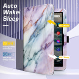 MoKo Case Compatible with Amazon All-New Fire 7 Tablet (2022 Release-12th Generation) Latest Model 7", PU Tablet Case Cover with Hand Strap Adjustable Viewing Angle Auto Wake/Sleep, Purple Marble