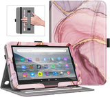 MoKo Case Compatible with Amazon All-New Fire 7 Tablet (2022 Release-12th Generation) Latest Model 7", PU Tablet Case Cover with Hand Strap Adjustable Viewing Angle Auto Wake/Sleep, Purple Marble
