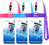 MoKo Waterproof Phone Pouch [3 Pack], Underwater Clear Phone Case Dry Bag with Lanyard Compatible with iPhone 13 Mini/12/11 Pro Max, X/Xr/Xs, SE 3/2, Samsung S21/S9, Note 10, Indigo+Army Green+Black