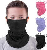 MoKo Kids Neck Gaiter Face Mask, 3 Pack Scarf Bandana Mask with Ear Loops UV Sun Protection Outdoors Balaclava for Girls Boys