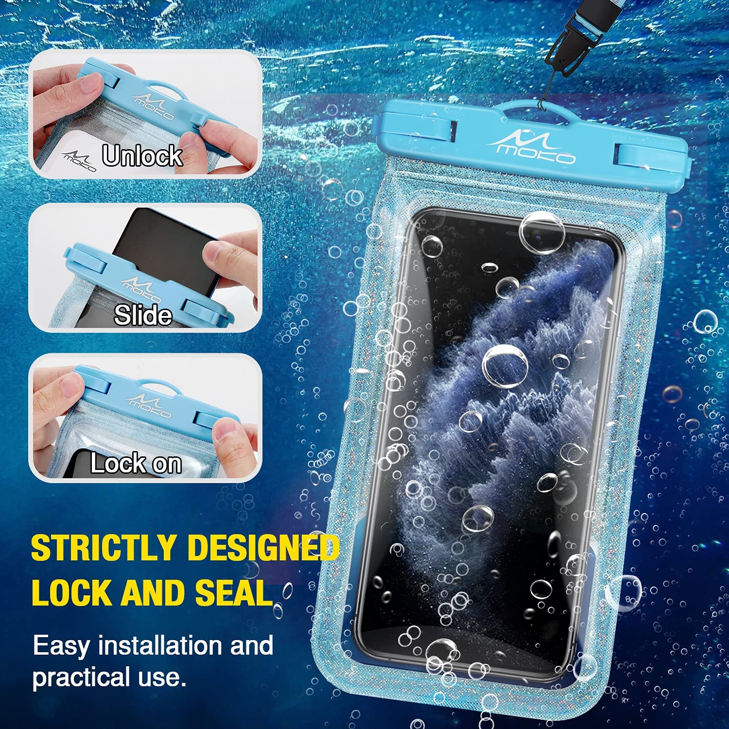 MoKo Waterproof Phone Pouch Wallet Bag, IPX8 Adjustable Sling