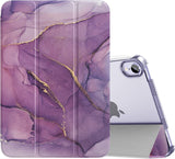 MoKo Case Fit New iPad Mini 6 2021 (6th Generation, 8.3-inch) - Slim Lightweight Hard Clear Back Shell Stand Cover with Translucent Frosted Back Protector, with Auto Wake/Sleep, Marble Gold Green