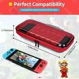 MoKo Carrying Case for Nintendo Switch OLED Model 2021/Switch, Protective Cover Case Hard Shell Travel Bag with 10 Game Card Slot Compatible with Nintendo Switch OLED Accessories, Black & Red
