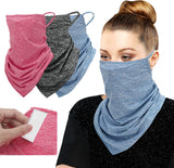 MoKo Scarf Mask Bandana with Ear Loops 3 Pack, Neck Gaiter Balaclava with Filter Pocket Face Mask for Outdoor for Women Men