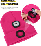 MoKo LED Beanie Hat with Light, Unisex Winter Knitted Warm Hands Free Headlamp Cap for Running Hiking Night Lighted Hat Men Women (Batteries NOT included), Magenta