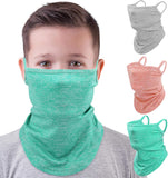 MoKo Kids Neck Gaiter Face Mask, 3 Pack Scarf Bandana Mask with Ear Loops UV Sun Protection Outdoors Balaclava for Girls Boys