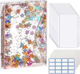 MoKo A6 Budget Binder Notebook,Glittering Quicksand Spangles Binder Cover, Clear PVC Looseleaf Folder with 12 Zipper Pockets & Blank Papers, 16 Sticky Labels for School Office, Colorful Stars
