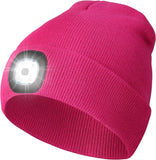 MoKo LED Beanie Hat with Light, Unisex Winter Knitted Warm Hands Free Headlamp Cap for Running Hiking Night Lighted Hat Men Women (Batteries NOT included), Magenta