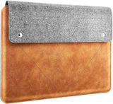 MoKo Laptop Sleeve Fits MacBook Pro M1 Pro/M1 Max 16.2 2021 MacBook Pro 16” /15.4", Surface Book 2 15", Surface Laptop 3 15", HP Chromebook 14, Felt and PU Leather Case Bag with Pocket, Gray&Brown
