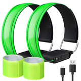 MoKo Running Light for Runners 2Pack Rechargeable with 3 Light Modes, High Visibility LED Wrist Arm Ankle Light Up Bands for Running Night Walking Reflector Gear with Reflective Slap Bands