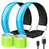 MoKo Running Light for Runners 2Pack Rechargeable with 3 Light Modes, High Visibility LED Wrist Arm Ankle Light Up Bands for Running Night Walking Reflector Gear with Reflective Slap Bands