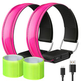 MoKo Running Light for Runners 2Pack Rechargeable with 3 Light Modes, High Visibility LED Wrist Arm Ankle Light Up Bands for Running Night Walking Reflector Gear with Reflective Slap Bands