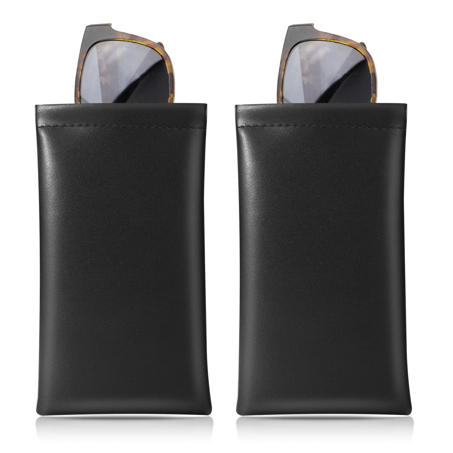 MoKo Eyeglass Pouch 2 Pack Leather Soft Glasses Case Anti Scratch Sunglasses Bag with Cleaning Cloth Black Black